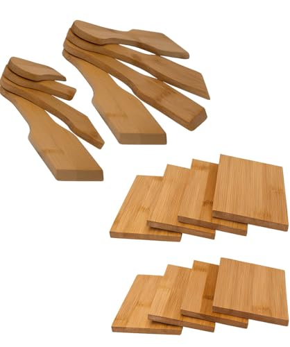 Hausleben® Raclette Zubehör 16er-Set – 8 Bambus Schaber + 8 Bambus Untersetzer – Umweltfreundliches Raclette Set für Küche & Tisch – Hitzeresistent, langlebig & ideal für Raclette-Abende