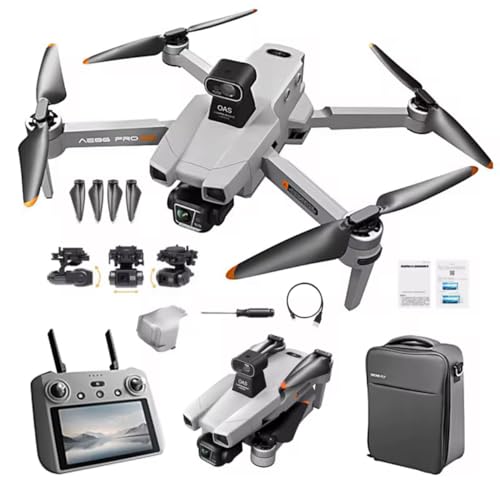 Drone-Fly AE86 PRO MAX+ avec caméra 4K HD et stabilisateur 3 axes, 90 minutes vol (2 batteries), 6Km distance, pour amateur et professionnel 2024/2025 (gris)