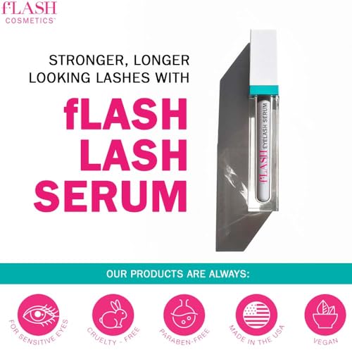 fLASH Eyelash Serum, Serum for Long, Curled Lashes - Enhances and Strengthens Your Natural Lashes - Safe and Effective Formula, 3-Month Supply