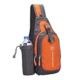 Mochila tiracolo impermeável, resistente ao desgaste, bolsa transversal com suporte de garrafa de água removível, para esportes, bicicleta, trilhas, viagens (verde), Laranja, M