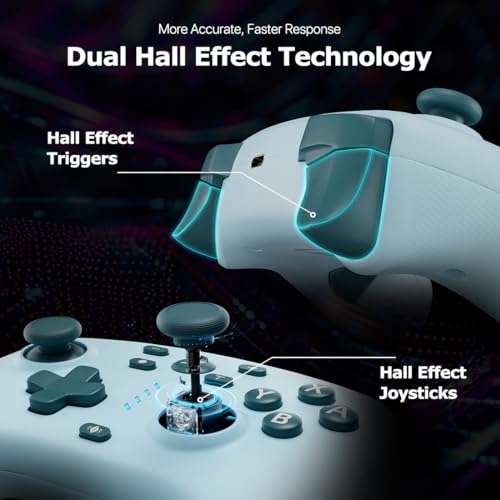 Image of Wireless Switch Controller for Switch /Switch 2 /Lite /OLED /PC Controller with 2.4G Adapter, Lake Blue Switch Controller with Hall Joysticks & Hall Triggers, Switch Pro Controller with Wake-up, 2 Back Programmable Buttons, Turbo Function