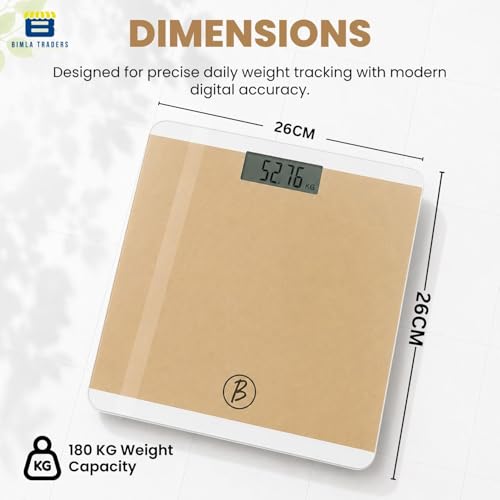 Image of Btag Premium Digital Body Weight Scale | 26x26 cm Wide Platform | Clear LCD Display | Anti-Skid Base | 180 kg Capacity Block Design (Camel)