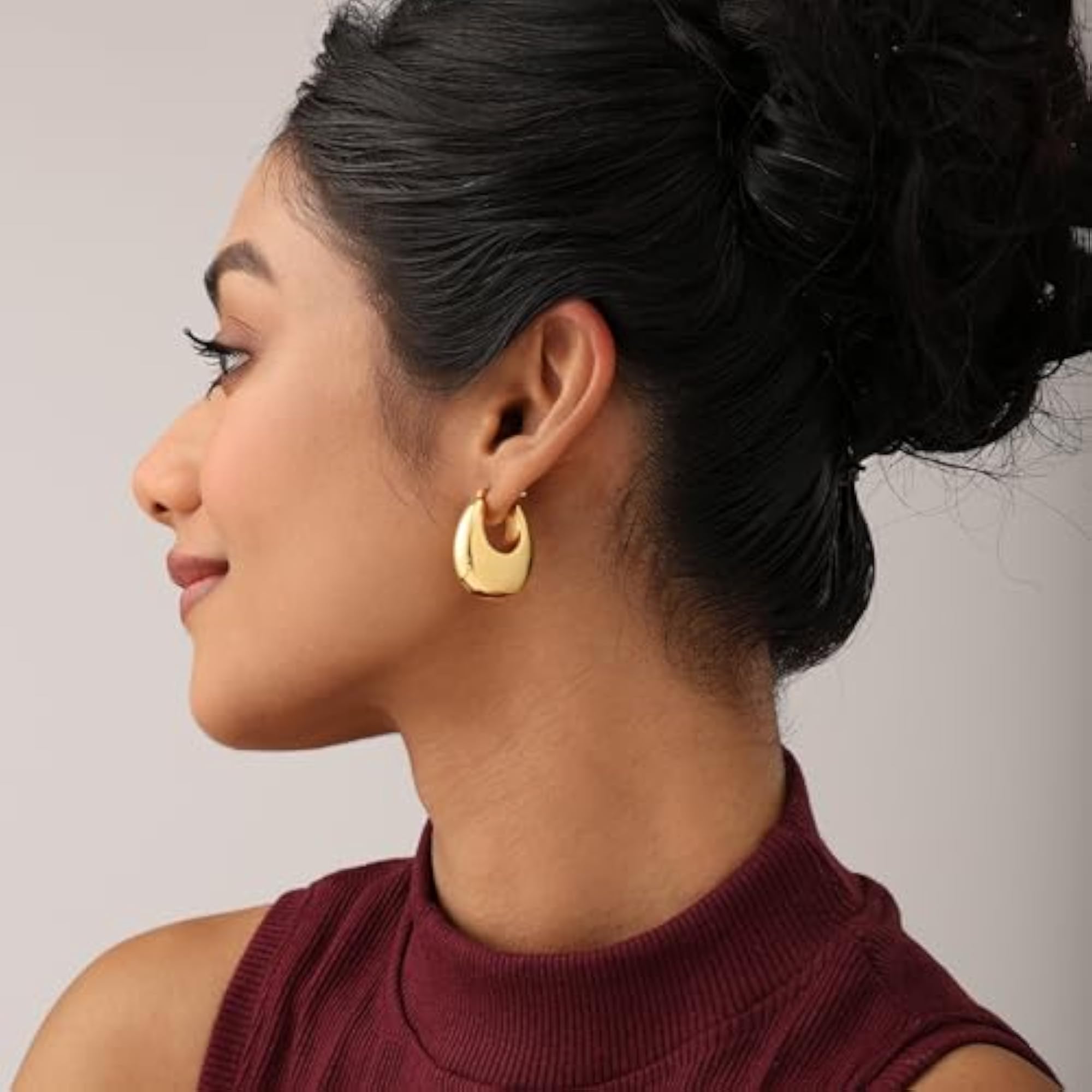 Women's 925 Sterling Silver Gold Plated Chunky Oval Shape Hoop Earrings