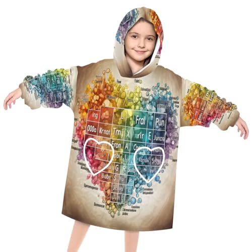 Kids Blanket Hoodie Retro Love Heart Wearable Blanket Hoodie Oversized Hooded Blanket, Sweatshirt Blanket with Pockets Soft Warm Kids Hooded Blanket for Girls, Boys