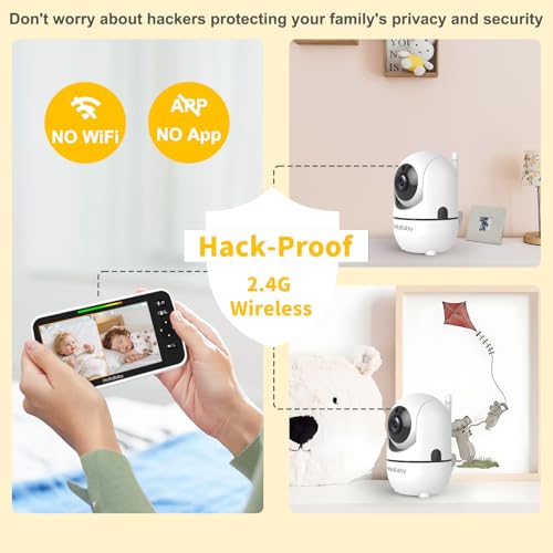 Image of HelloBaby 6 inch Split Screen No WiFi Baby Monitor 2 Cameras & Audio, 30H ECO | Private No-WiFi, 2-Room Monitoring, Night Vision, Easy Setup, 1000ft, PTZ, VOX, ECO, 2-Way Talk, Time, Parents & Caregivers