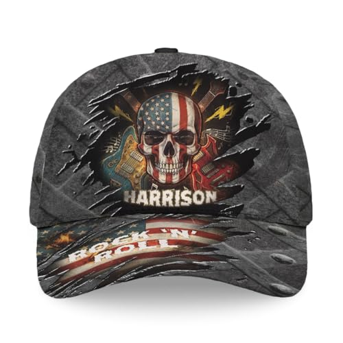 Image of Skull Baseball Cap for Men, Grim Reaper Death Crack Old Metal with Flag, Men's Hat, Adjustable Motorcycle Soft Caps
