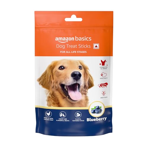 Image of Amazon Basics Soft Chewy Treat Sticks for Dogs - High Protein and Flavourful - Variety Pack All Flavours, 840gms (Pack of 6, 140gms x6) - Chicken, Blueberry, Starwberry, Banana, Spinach and Carrot
