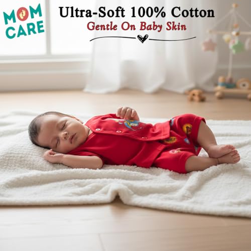 Image of MOM CARE Newborn Baby Gift Set | 100% Cotton Baby Clothing Set | 0?3 Months | Baby Shower & Welcome Gift Box (Red, Set of 16)