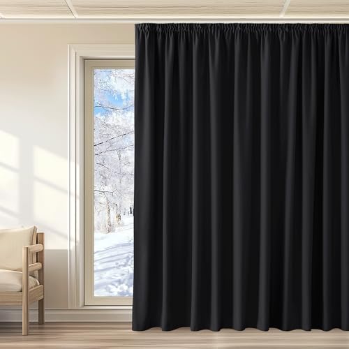 KGORGE Cortinas Negras Opacas Aislantes Térmicas 3 Metros para Dormitorio Matrimonio y Salón - Blackout para Riel, 1 Pieza, 300x240cm (AnchoxAlto), Negro