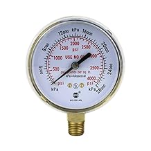 SUA - High-Pressure Gauge for Heavy-Duty Oxygen Regulators 0-4000 psi - 2.5 inches - Thread 1/4 NPT