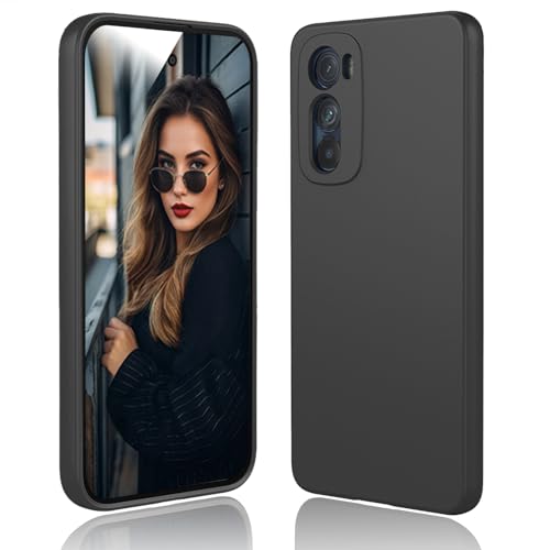 DESSEN Funda para Motorola Moto Edge 30 - Líquida Silicona Carcasa con Forro de Microfibra Antiarañazos Delgada y Suave TPU Cover Anti-Choques Protectora Case, Negro