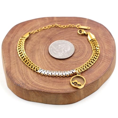 Image of Ladies Gold Double Cuban Chain, Tennis Zircon Charm Mountain /Round Mustard Seed Pendant Bracelet for Women Mom Religion Faith Jewelry