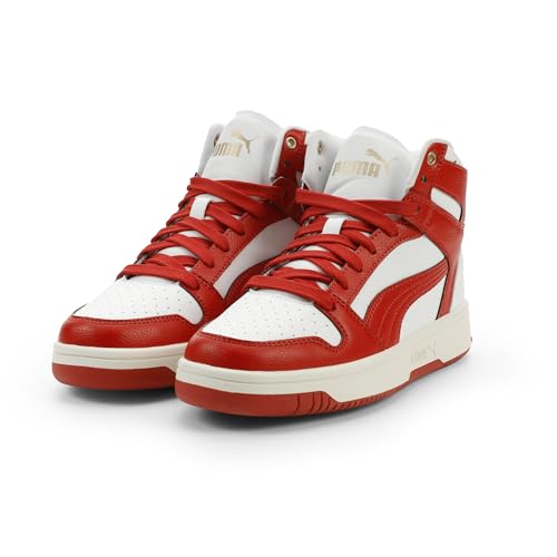 PUMA Women's Rebound Layup Mid Shoes, White-Candy Apple- Gold SS26, 7.5 Puma Rebound Layup Nu Romantic WNS