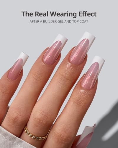 BTArtboxnails XCOATTIPS French Tip Press On Nails - Pink Glitter Base Long Square Press On Nails, 96 Pcs Salon Quality Soak Off Soft Gel Nail Tips Extension in 16 Sizes