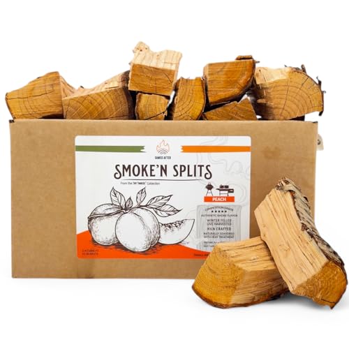 Smoken Splits by Tiny Timbers USDA Grade Kiln Dried Hardwood Cooking Chunks for Smokers & BBQ Grills | 5 Short Splits | USA Sourced | 6 lb. | 400+ cu. in. | Peach