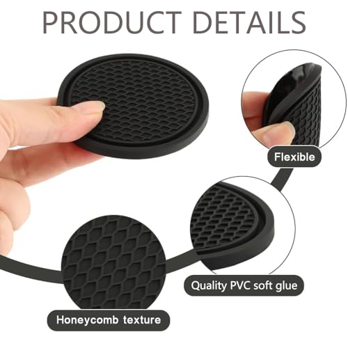 Image of Car Cup Holder Coaster, 4pcs Universal Embedded Non-Slip Car Coasters, 2.75 inch PVC Cup Holder Insert Coasters, Car Accessories for Men and Women (Black)
