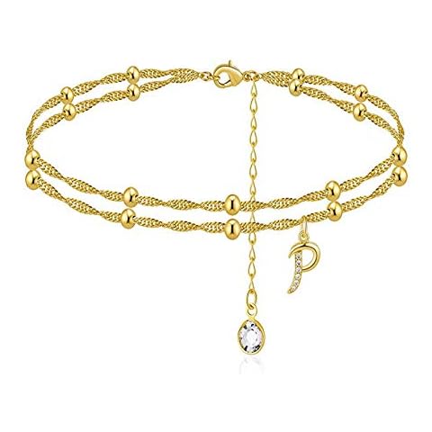 RINHOO Initial Ankle Bracelets with Crystals Cover