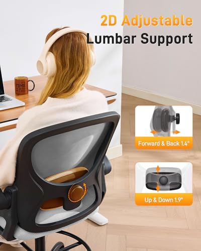 Image of LukkDys Drafting Chair with 4D Multi-Adjustable Backrest, Tall Office Chair 19.7 inch-27.6 inch Seat Height, Ergonomic Standing Desk Chair with Flip-up Arms, Foot Ring, Grey&Black