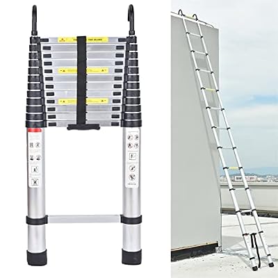 Telescoping Ladder with Hooks 16.5 FT Extension Ladder Aluminum Lightweight Telescopic Ladders for Home, Telescoping Attic Ladder RV Ladders Portable for Collapsible Roof Ladder, 330lbs Max Capacity