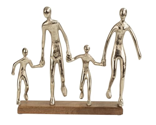Lifestyle & More Figura decorativa moderna de la familia de metal sobre base de madera, plata, ancho 38 cm, altura 31 cm