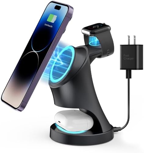 3 in 1 Charging Station for Apple Devices 18W Fast Mag-Safe Charger Stand Magnetic Wireless Charger Station for iPhone16 15 14 13 12 Pro/Pro Max/Plus/Mini AirPods