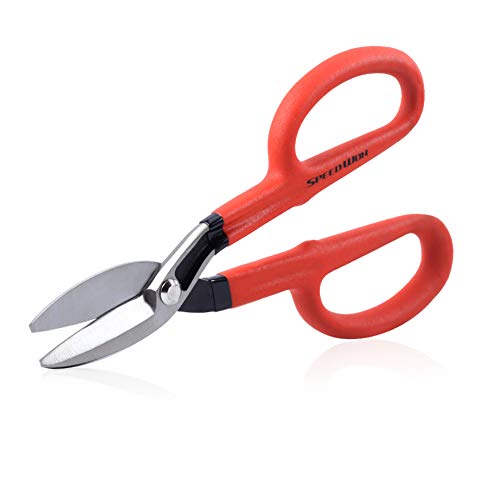 SPEEDWOX 10 Inches Tin Snips Straight Cut Flat Blade Tinners Snips with Hot Drop Forged Sharp Blade Heavy Duty Professional Sheet Metal Cutting Snips