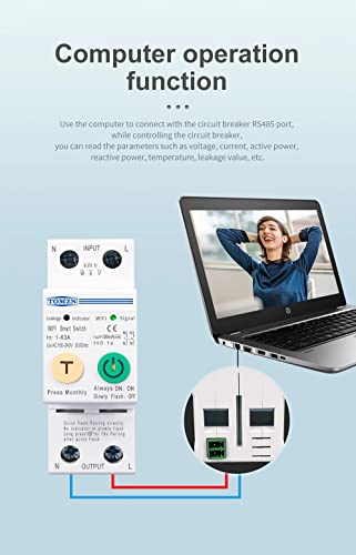 Image of amiciSmart WiFi MCB, Circuit Breaker & Energy Meter with Over Voltage /Load Protection, SmartLife App Compatible (63A with RS485 Port)