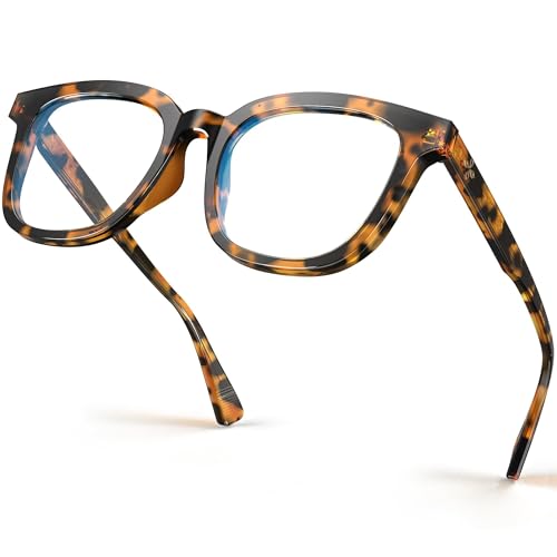 Image of VISOONE Square TR90 Lightweight Anti Glare UV400 Gaming Computer Glasses | 99% Digital Screen Filter Non-Prescription Clear Lens Oversized Frame Trendy Fashion Blue Light Blocking Women Men NOE