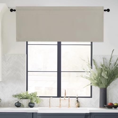 NICETOWN Natural Kitchen Valance for Windows, Rod Pocket Thermal Insulated Short Curtain for Living Room Bathroom Laundry Country Rustic Cafe Curtains