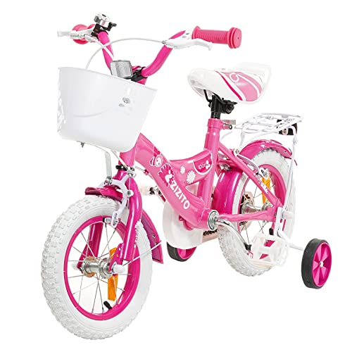 Kinder Fahrrad 12 Zoll Mädchen Kinder Fahrrad ab 2 Jahre Jungen mit Fahrradkorb Fahrradsitz Puppe (Rosa 12 Zoll) Cover