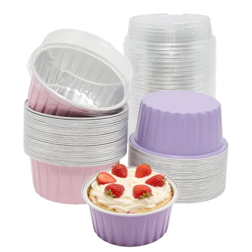 Wuyituart 50 Pack 5oz Mini Cake Pans with Lids, Pink and Purple