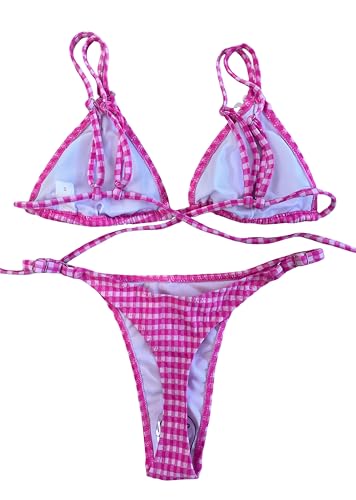 Image of Women's Sexy Thong Bottom Two Piece Bikini Double Shoulder Straps Cute Swimsuit Triangle Bathing Suit