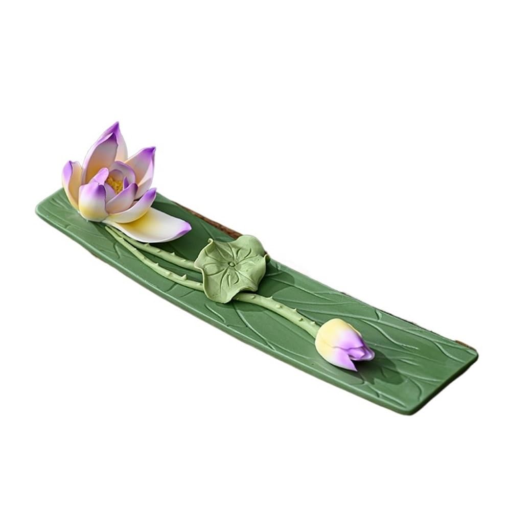 Incense Pot Ceramic Handmade Lotus Incense Holder Tea Ceremony Indoor Decorative Burner(Purple)