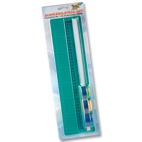 folia 23003 - Schneidelineal Set, 35 cm Lineal mit Schnittführung und Schneidunterlage, 3 austauschbare Schneidroller für Glatt-, Wellen- und Perforierschnitt