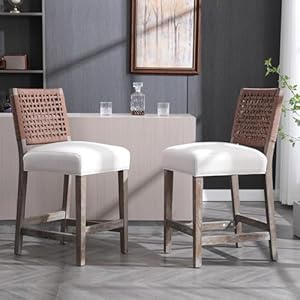 Chairusbarstoolssetof2counterheightbarstoolswithwovenbacksupportfarmhousecounterstools27inchwoodenbarstoolsforkitchenislandbarclubentertainmentroomlinenbeige Urban Country Home Decor Chairus bar stools set of 2 counter height bar stools with woven back support farmhouse counter stools 27 inch wooden barstools for kitchen island bar club entertainment room linen beige urban country home decor