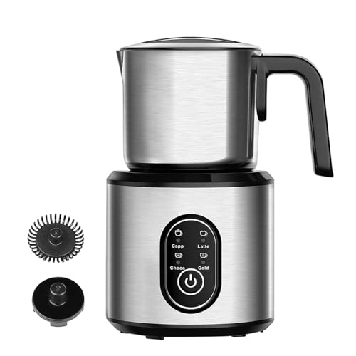 Espumador de leche eléctrico 500W, acero inoxidable espumador de leche automático,4 modos desmontable máquina de chocolate caliente para hacer espuma, chocolate caliente, lata y capuchino (plateado)