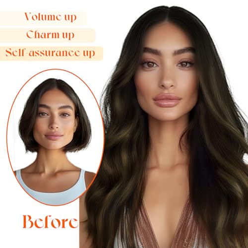 Sunny Hair Wire Hair Extensions Real Human Hair Fish Line Human Hair Extensions Invisible Wire Extensions Dark Brown to Light Brown with Dark Brown #2/2/6 18 Inch