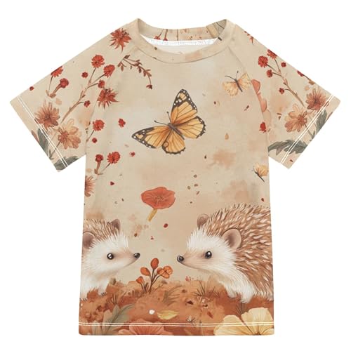 Wudan Butterfly Autumn Hedgehog Terracotta Kids Bathing Suit UV Protection Girls Swimsuit with Rashguard Swimwears Basketball Tshirt for Big Boys 11-12Y