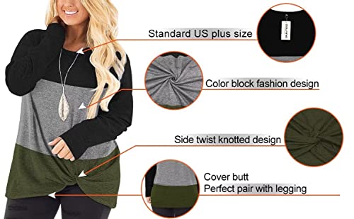 Image of DOLNINE Womens Plus Size Knotted Tops Long Sleeve Tee Shirts Loose Casual Blouse