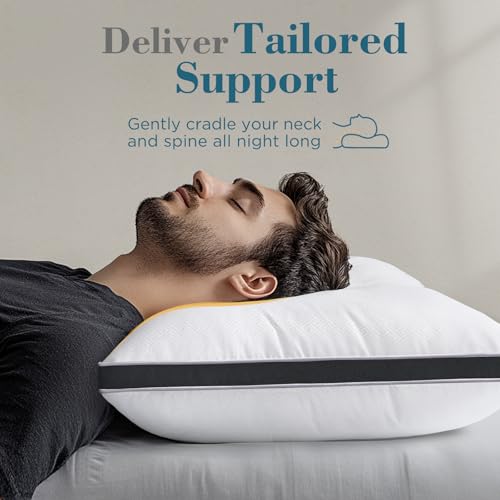 Image of viewstar King Size Pillows Set of 2, Firm Support Bedding, Black | Down Alternative, Gusseted, Hotel Quality, Fluffy Plump Filling, Oeko-Tex Certified, Machine Washable, for Side Sleepers