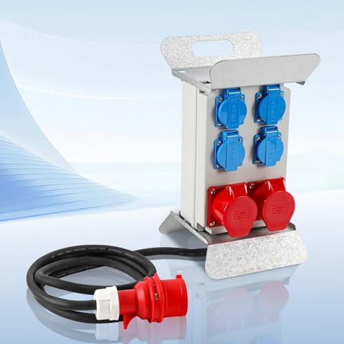 Fogmiea Wandverteiler mit Leitungsschutzschalter und schwere Gummischlauchleitung Stromzufuhr 5 Polig Baustromverteiler mit 4xSchuko-Steckdose und CEE-Steckdose 16A Stromverteiler