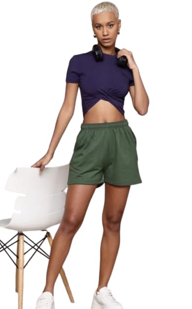 Women's Army Green Athletic Shorts – Elastic Waist, Regular Fit – Soft and Breathable Activewear for Running, Gym, Yoga, and Everyday Comfort-image-9