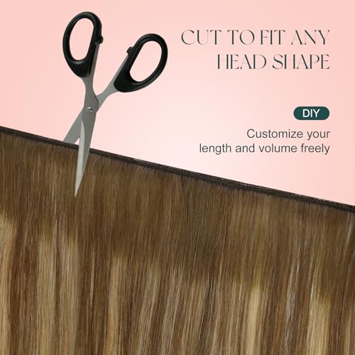 Image of Easyouth 22 Inch Sew in Hair Extensions Real Human Hair Balayage Human Hair Weft Extensions Dark Brown Fading to Caramel Blonde Mix Brown Hair Weft Extension Add Length and Volume 100G