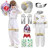 Haozozo Disfraz Astronauta Niña Niños Con Casco, Guantes, Cohete Inflable, Gafas Espaciales y Pegatinas - Disfraces de Astronauta Perfecto Para Niños Para Carnaval, Halloween y Cosp (S)
