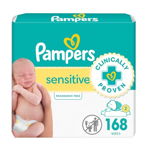 Image of Pampers Sensitive Baby Wipes, Water Based, Hypoallergenic and Unscented, 2 Flip-Top Packs (168 Wipes Total)
