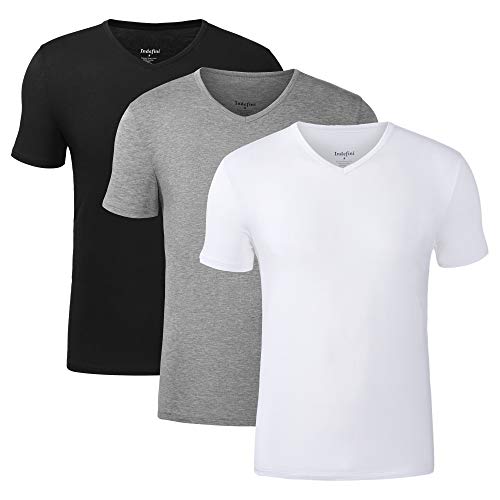 Indefini Men s Micro Modal Undershirts V-Neck Soft Comfy Slim Fit Tees Short Sleeve Men T-Shirts, 3 Pack - Black, White & Grey - M