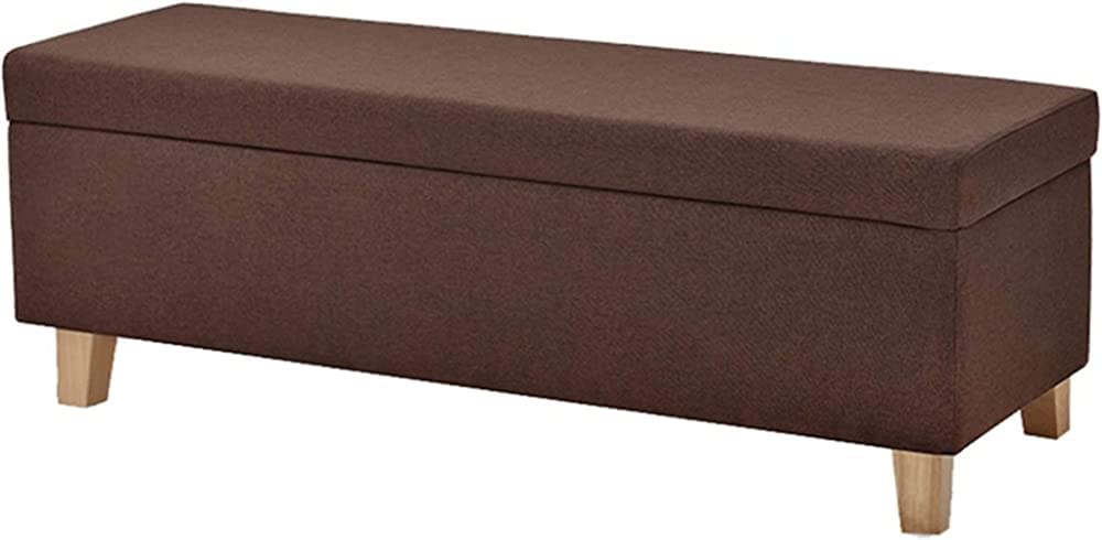 Banc repose-pieds coffre de rangement lin pour bout de lit