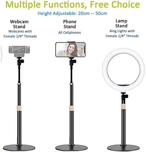 Tencro Webcam Stand Phone Holder [Extension-Type] Desktop Stand Flexible Gooseneck Video Stand Camera Mount for Cellphones, Logitech Webcam C922 C930e C920S C920 C615, Etc. (1/4" Threads)