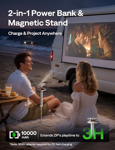 Aurzen PowerPlay Ständer für Zip Beamer, 10000mAh Akku mit großer Kapazität, 2,5H Spielzeit, Flexibler und tragbarer Umzugspartner für den Außenbereich