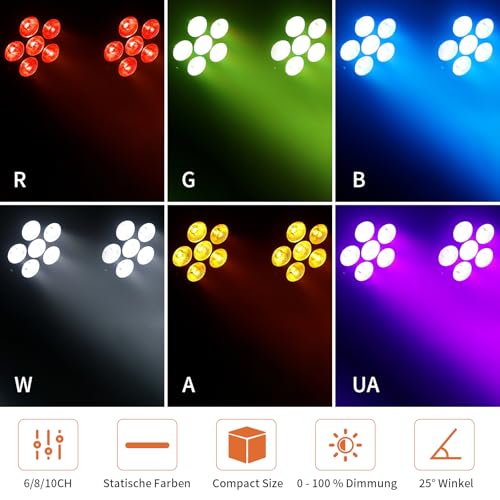Starlitflow 2PCS 50W APP Par LED Batterie, RGBWA UV Lumiere de Scene 5200mAh Rechargeable, Eclairage Scene Support IR Télécommande, 2,4 GHz sans fil, D MX Contrôle pour Mariage Disco Halloween Noël – vue 3
